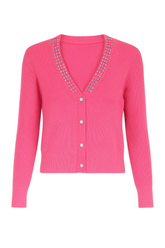 Strikcardigan med perler og bling - Str. 34-42